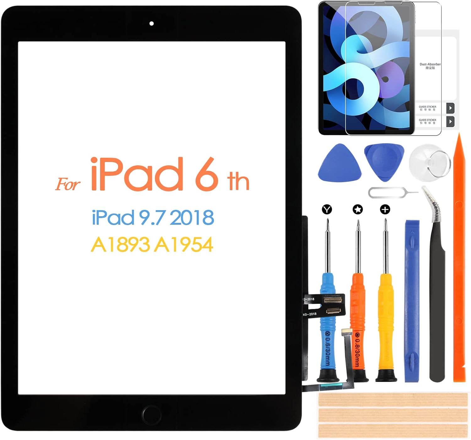 ARSSLY Touch Screen for Ipad 6 9.7 A1893 A1954 2018 Digitizer Screen for Ipad 6 with Home Button, Touch Screen Replacement for Ipad 6Th with Repair Kit (No LCD Display) image number 4