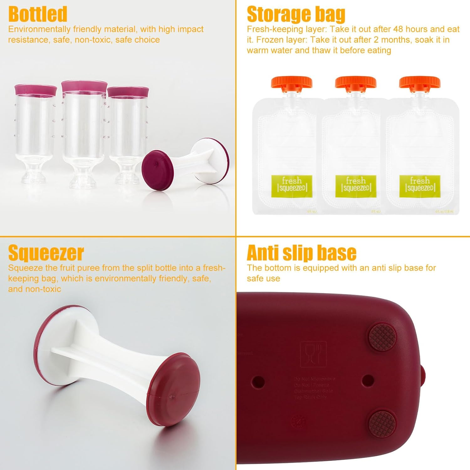 Squeeze Station,Reusable Pouch Filling Station Fresh Fruit Puree Squeezer for Baby, Baby Food Maker Squeeze Food Station with 10PCS Pouch, Squeeze Pouch Station Maker Dishwasher Safe for Food Homemade image number 4