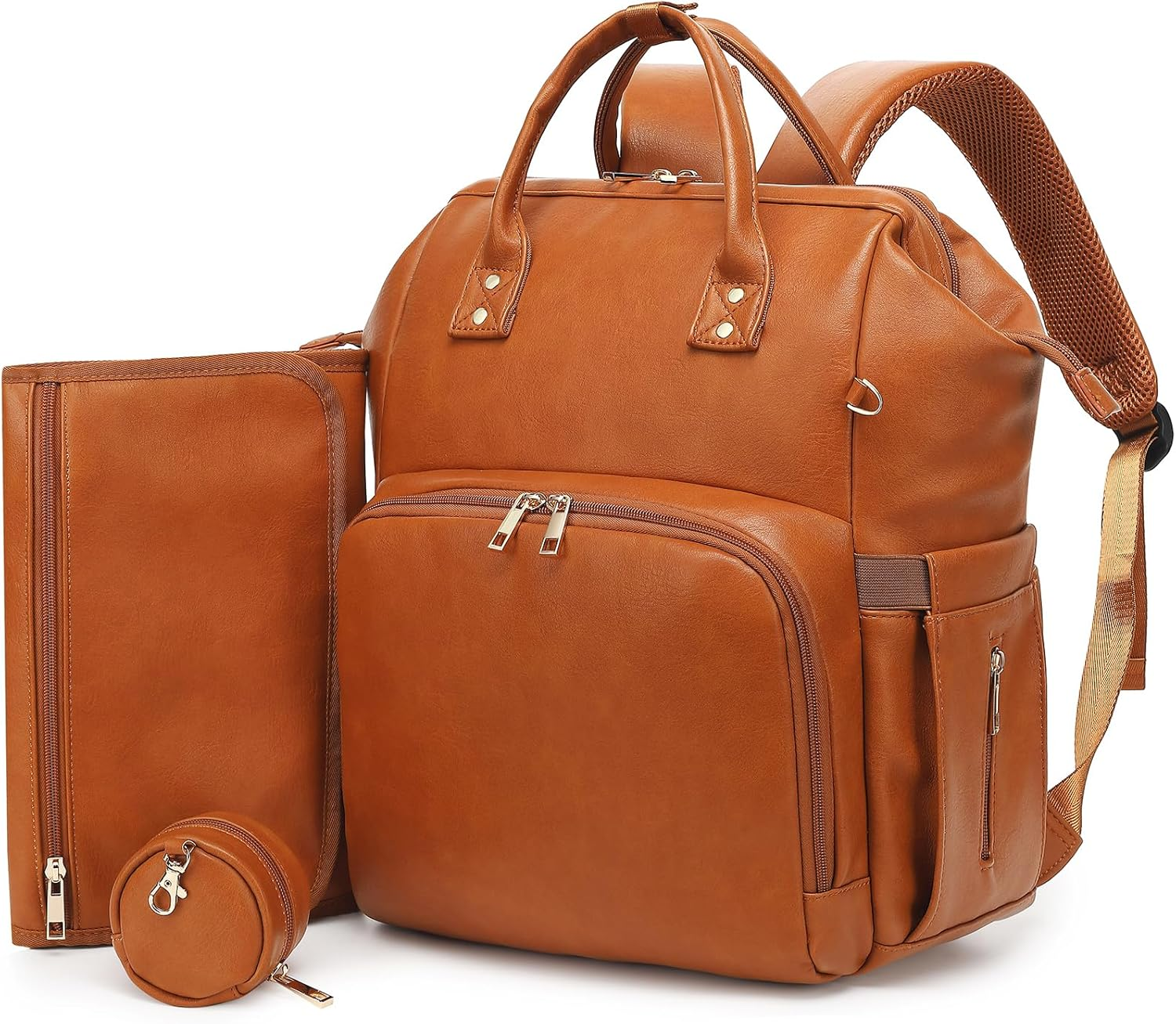 Vegan Leather Diaper Bag Backpack for Boy Girl with Changing Pad and Pacifier Case