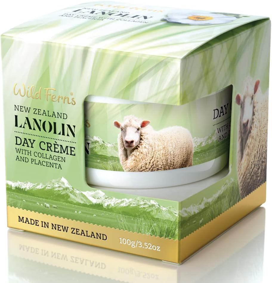 Wild Ferns Lanolin Day Cr&egrave;me with Collagen and Placenta, 98% Natural, 100G
