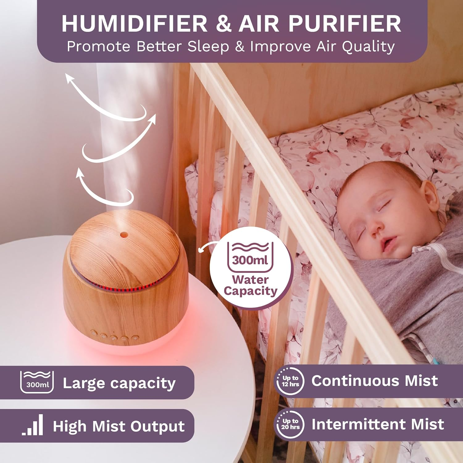 Aroma-Snooze Essential Oil Diffuser Vaporizer - Cool Mist Air Humidifier & White Noise Machine | 7-In-1 Aromatherapy Baby Sleep Aid, Purified Mist with 5 Soothing Sounds, LED Colours - Blue image number 4