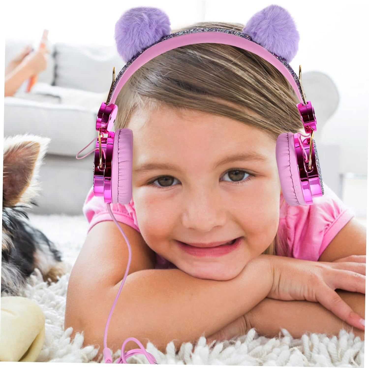MERRYHAPY Kids Cartoon Plush Ear Headphones for Boys and Girls Adjustable Volume Limiting On-Ear Headset for Travel Random Color Design image number 3