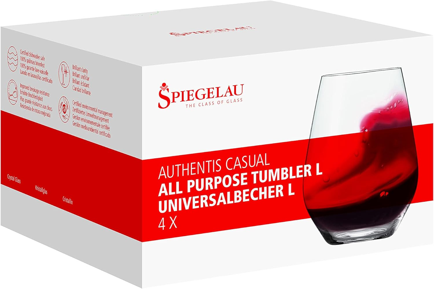 Spiegelau Authentis Casual All Purpose Tumbler, L, Clear &ndash; Elegant Crystal Drinkware for Wine, Cocktails & Beverages &ndash; Machine-Made, Durable & Dishwasher Safe &ndash; 460 Ml Capacity (Pack of 4) image number 6