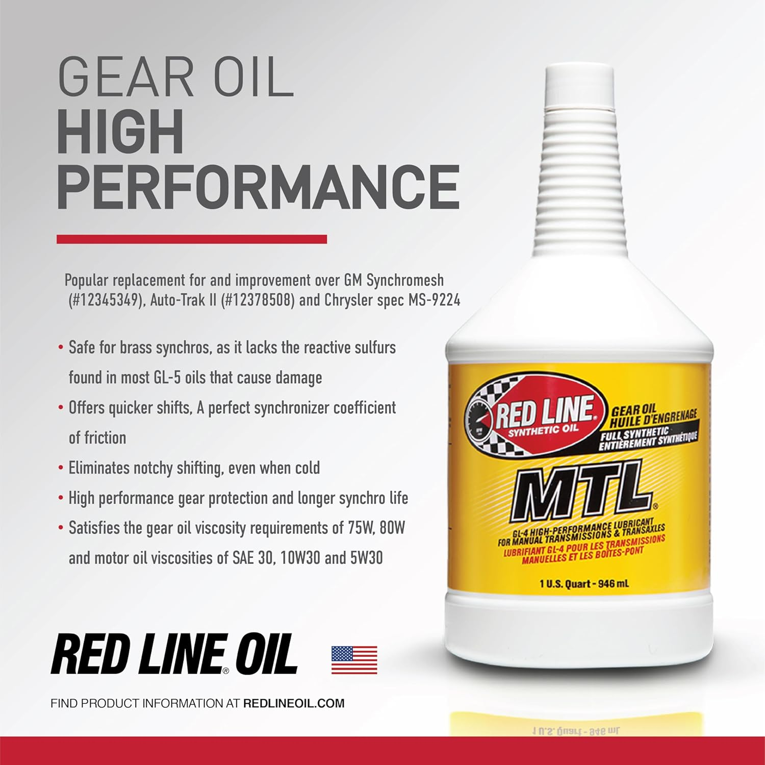 Red Line (50204) SAE 75W80 API GL-4 Manual Transmission and Transaxle Lubricant - 1 Quart image number 5