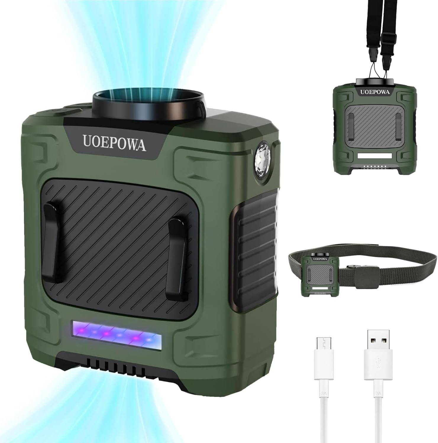 UOEPOWA Portable Waist Clip Fan, 6000Mah on Belt Fan Rechargeable, Blue Collar Breeze, 3 Speeds, 7-23H Working Time, Wearable Belt Neck Fan for Outdoor Workers/Farms/Travel(Orange)