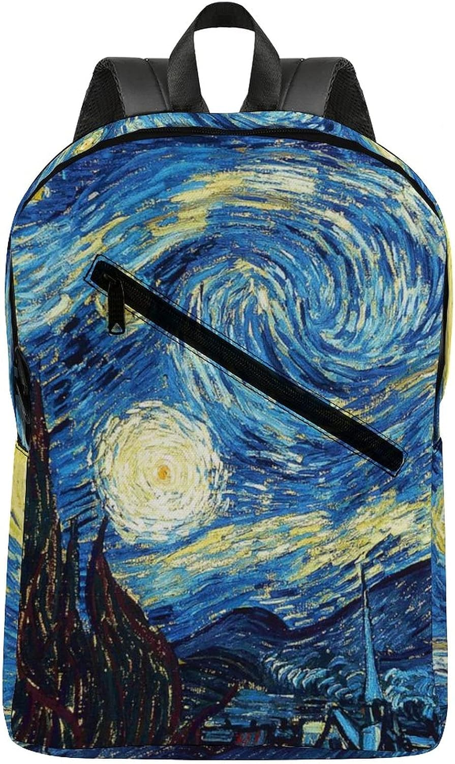 Oxford Cloth Half Full Print Backpack Vincent Van Gogh School Backpack for Girls,Adjustable Shoulder Waterproof image number 3