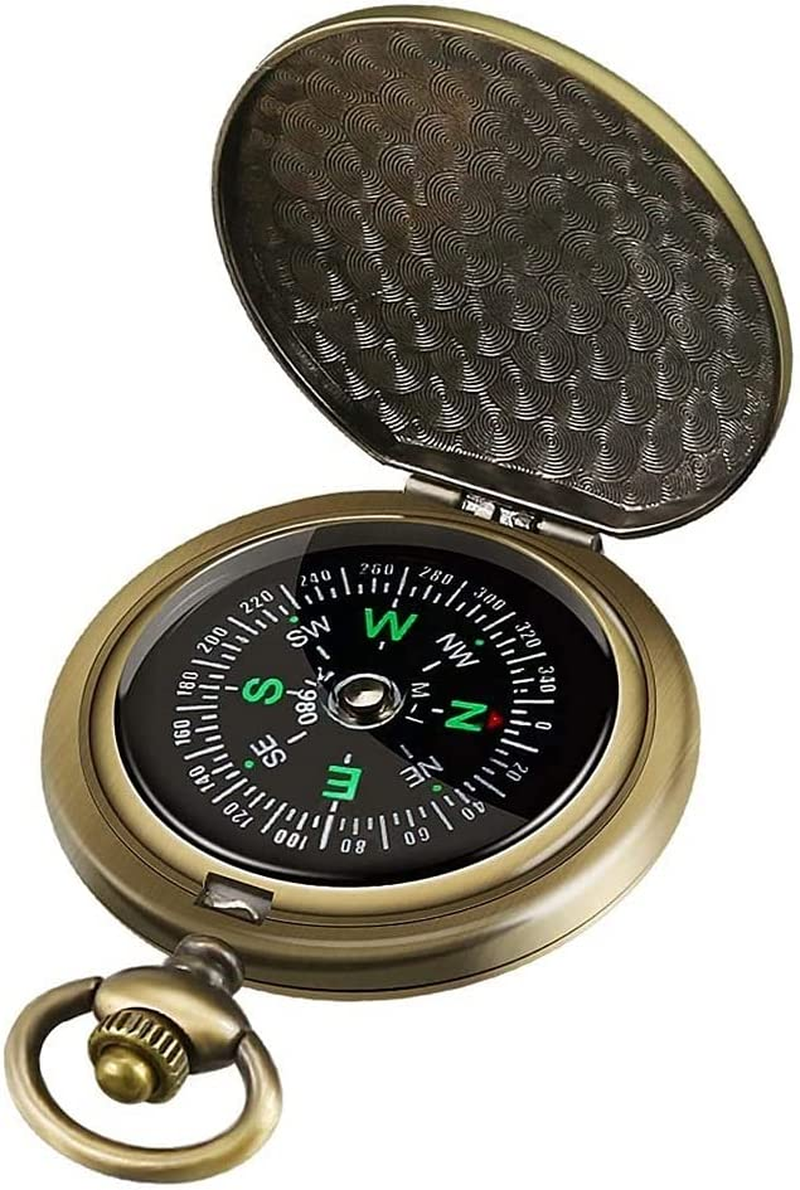 Retro Compass, Portable Vintage Survival Compass Navigation Fluorescent Glow Gear Waterproof Compass Outdoor for Camping Hiking Riding