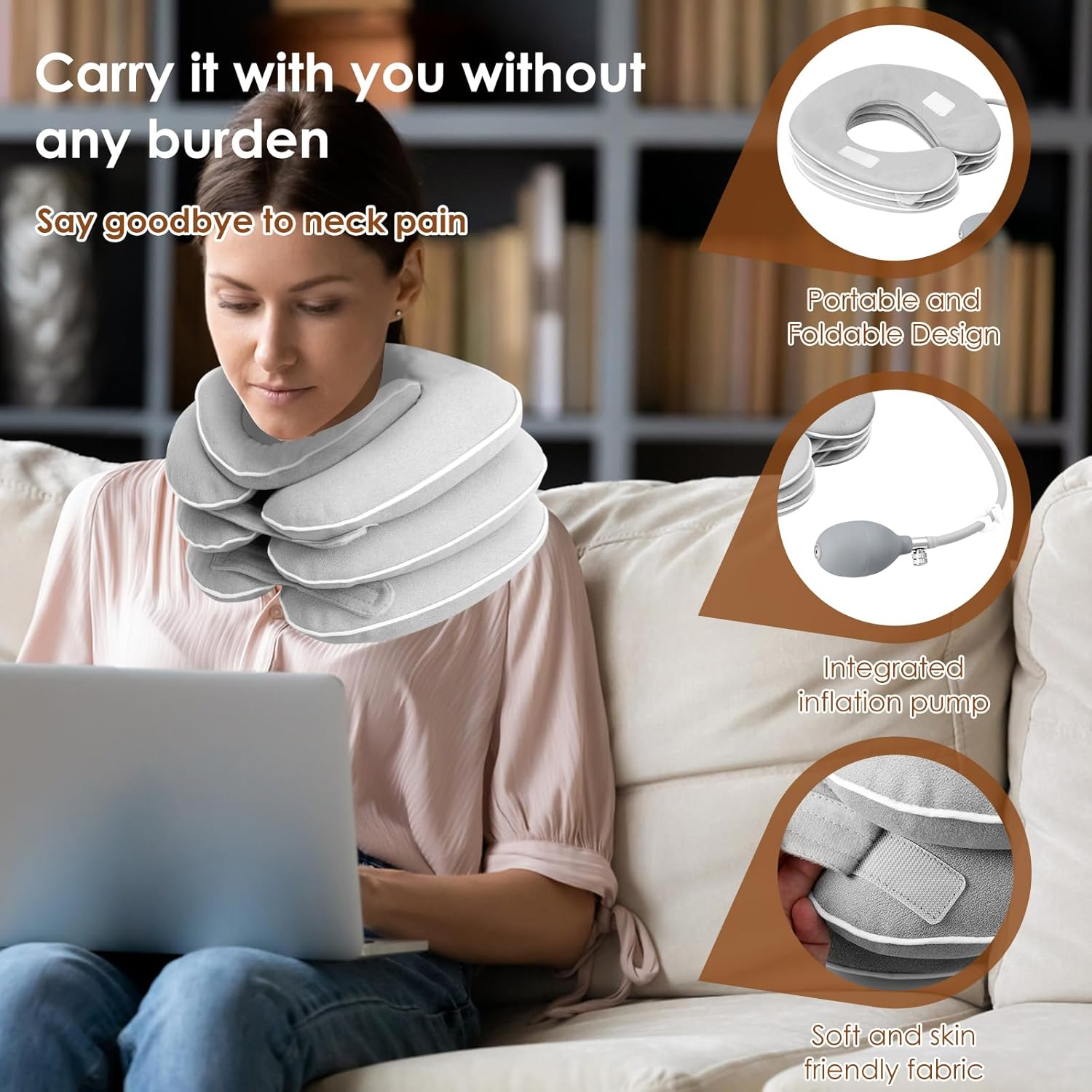 Neck Stretcher with Neck Brace, Inflatable Cervical Traction Device, Neck Relief Tool for Driving, Office, Home Use image number 1