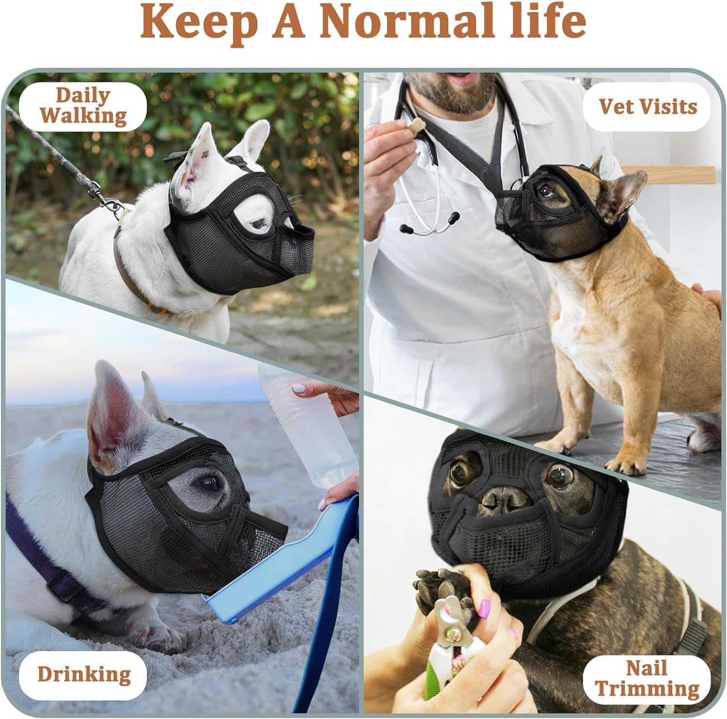 Mayerzon Short Snout Dog Muzzle, French Bulldog Muzzle with Tongue Out Design to Prevent Eating Biting Licking, Mesh Dog Muzzle for Shih Tzu Pug English Bulldog, Breathable Muzzle for Grooming Walking image number 4