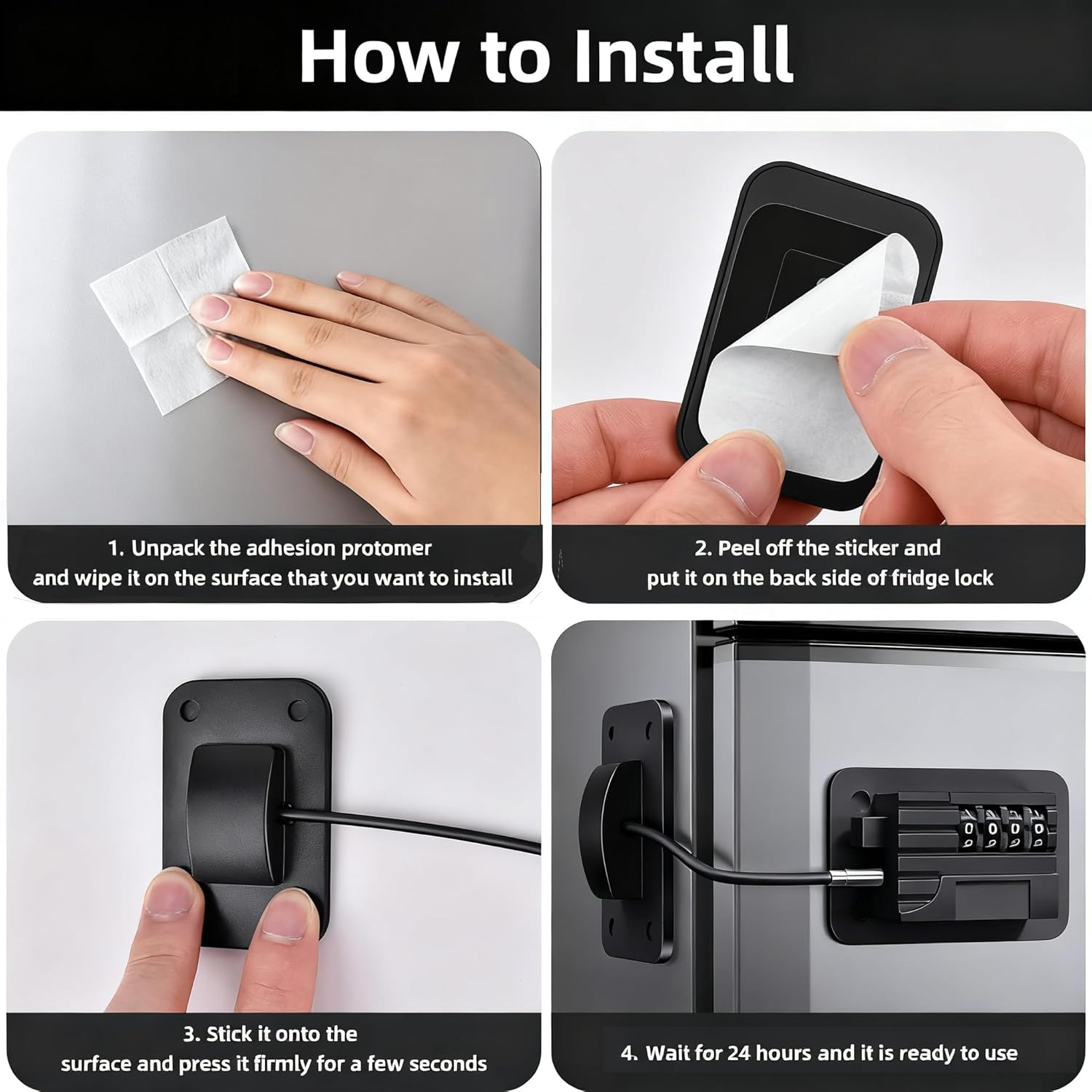 2PCS 4-Digit Password Fridge Lock &ndash; Child Safety Refrigerator Door Lock with Combination Code, Cabinet & Drawer Lock for Kids, Oven & Window Security Lock (Black) image number 2