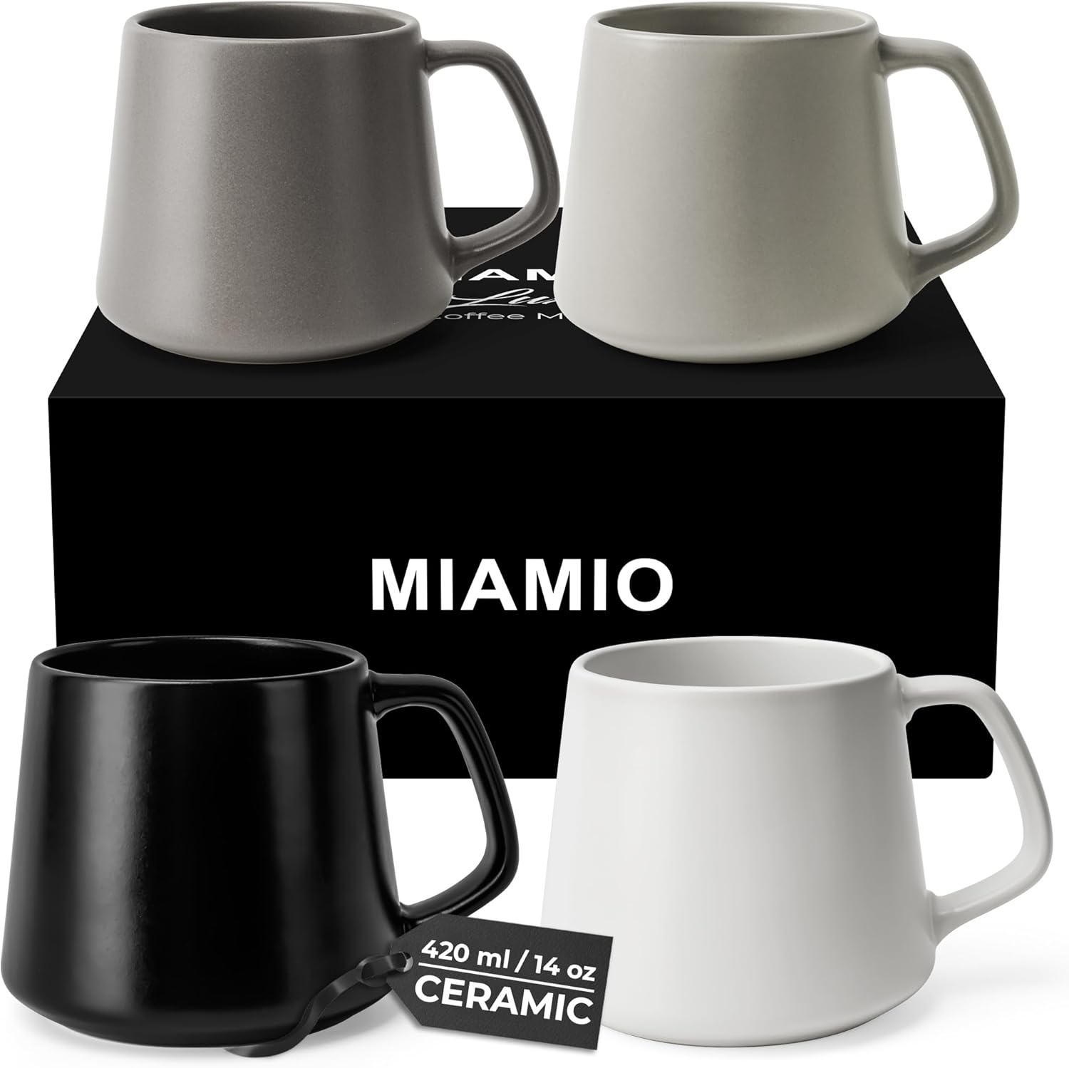 MIAMIO - Coffee Mugs Set of 4 / Large Ceramic Coffee Cups (420 Ml) - Mug for Cappuccino, Tea, Espresso - Microwave and Dishwasher Safe - Luxe Collection (Beige Pastel)