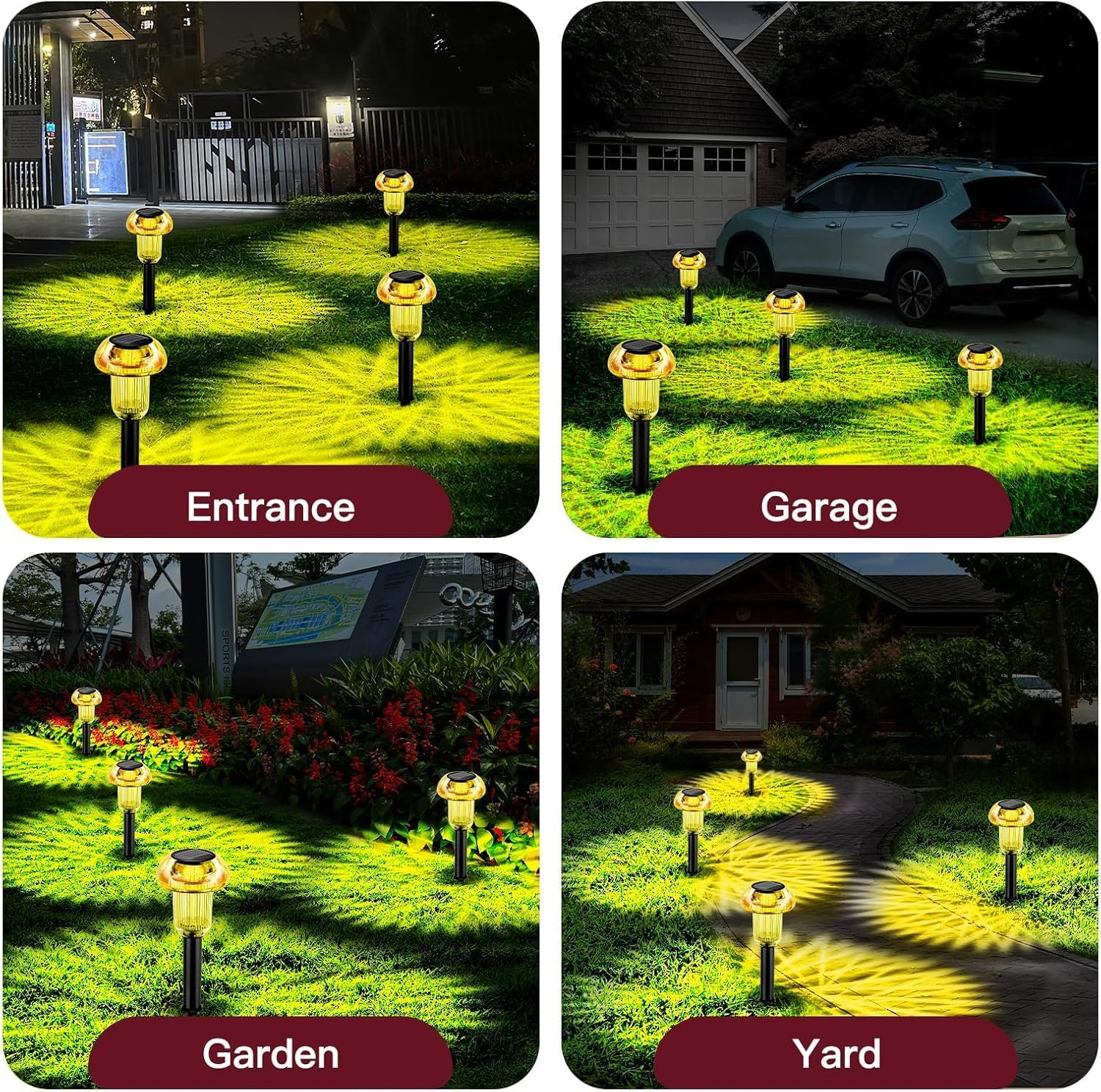 Solar Lights Outdoor Pathway Lights 4 Pack LED Waterproof Golden Mushroom Shape for Garden Driveway Walkway Landscape Path Lawn Yard Decor - 4 -Pack Multicolor image number 4