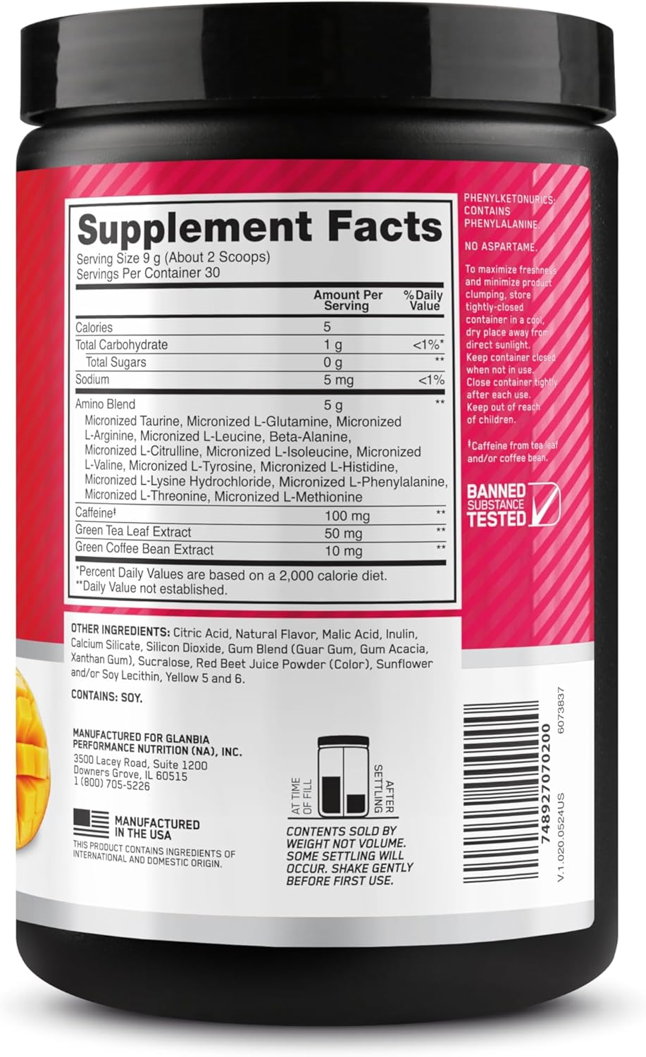 OPTIMUM NUTRITION Amino Energy, Peach Mango Tango, 30 Servings, 270G image number 2