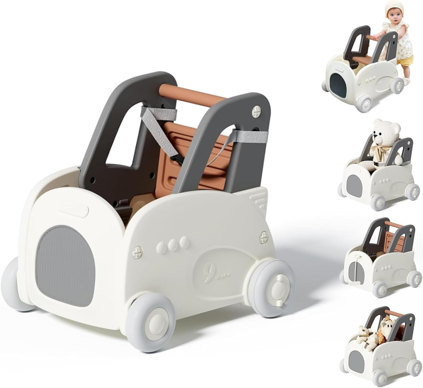 Baby Push Stroller Walker 4-In-1, Baby Walker Push Toy with Adjustable Wheels, Movable Kids Learning Walker Toddler Cartoon Shaped Toy Cabinet Organizer Storage Toy Shopping Cart for Boys and Girls image number 2