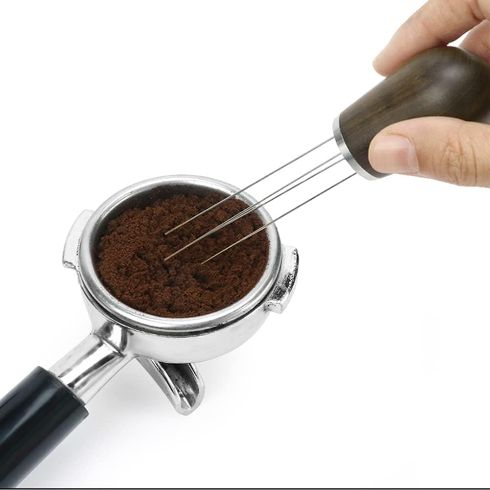 Espresso Coffee Stirrer, Coffee Powder Coffee Stirring Tool for Espresso Distribution, Stainless Steel Needle, Natural Wood Handle and Stand (2PCS Set(1 Brown Sandalwood+1 Brush)) image number 3