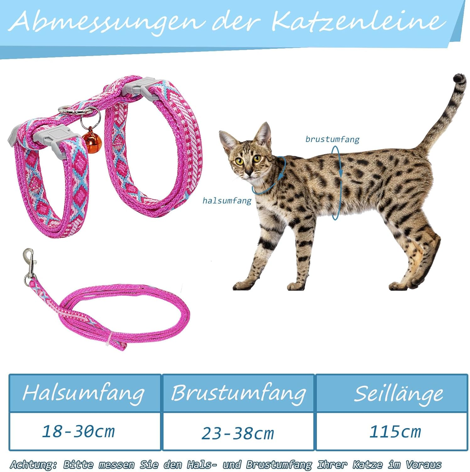 2 X Adjustable Harnesses Cat Lead Set, Nylon Harnesses Cat Lead, Harness with Lead for Kittens, Kittens, Pets, Cat Harness, Cat Harness with Lead, Escape Proof (Light Blue and Pink) image number 6