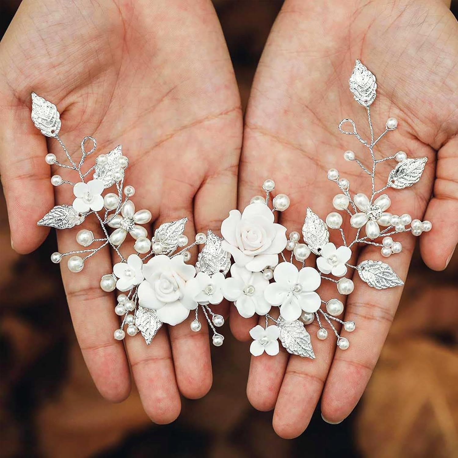 Flower Bridal Wedding Hair Vine Pearl Headband, Crystal Headband, Flower Leaf Headpiece, Pearl Hair Accessories, Hair Accessories for Women and Girls image number 1