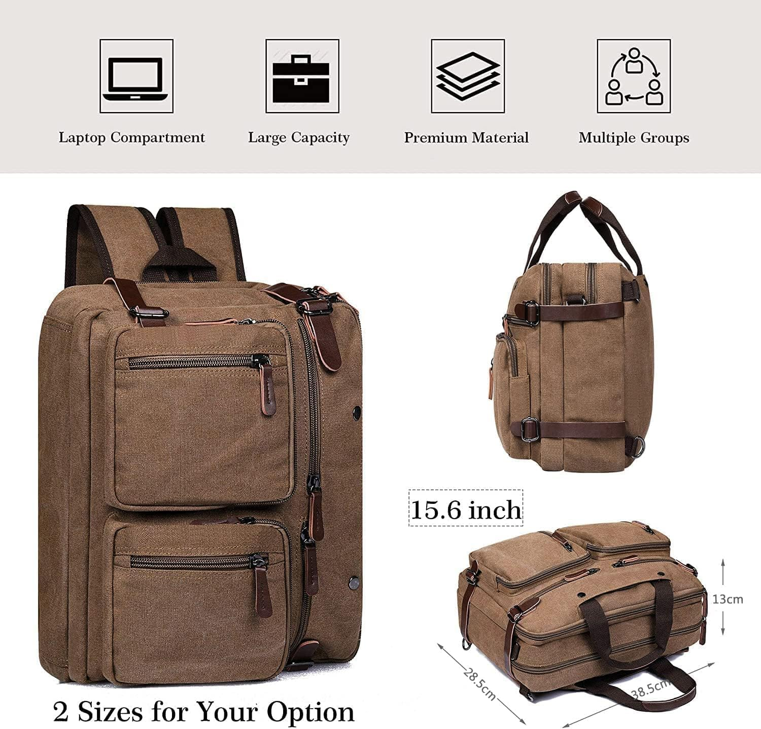 15.6 16 Inch Laptop Backpack, Convertible Crossbody Bag Men Women Multifunctional Messenger Bag Briefcase Laptop Handbag for Business/Travel image number 6