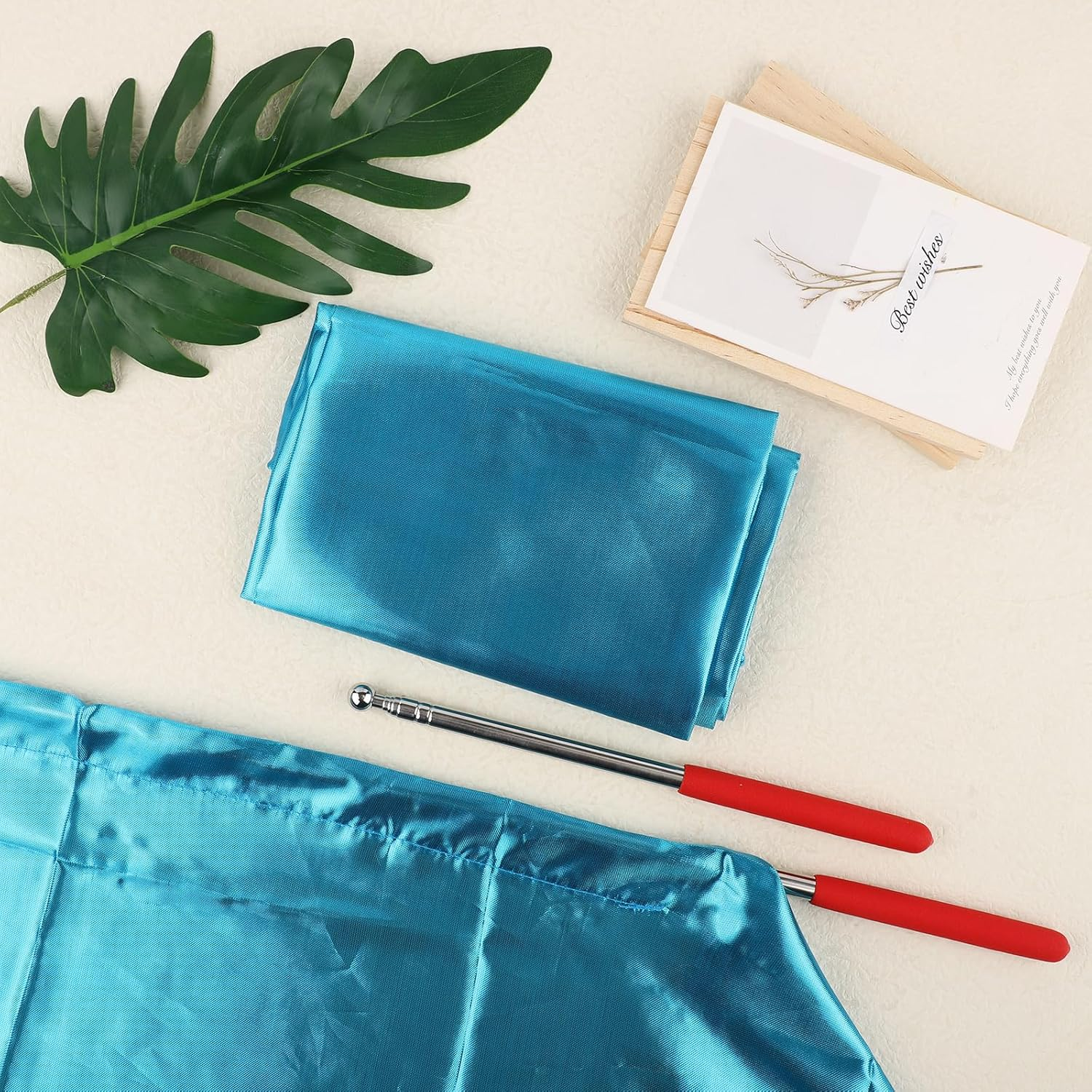 2Pcs Semicircle Worship Flag, 55.12X36.22 Inch Praise Dance Flags with Scalable Rods Shiny Worship Banner Metallic Sheen Angel Wings for Dance Church Performance (Light Blue) image number 1