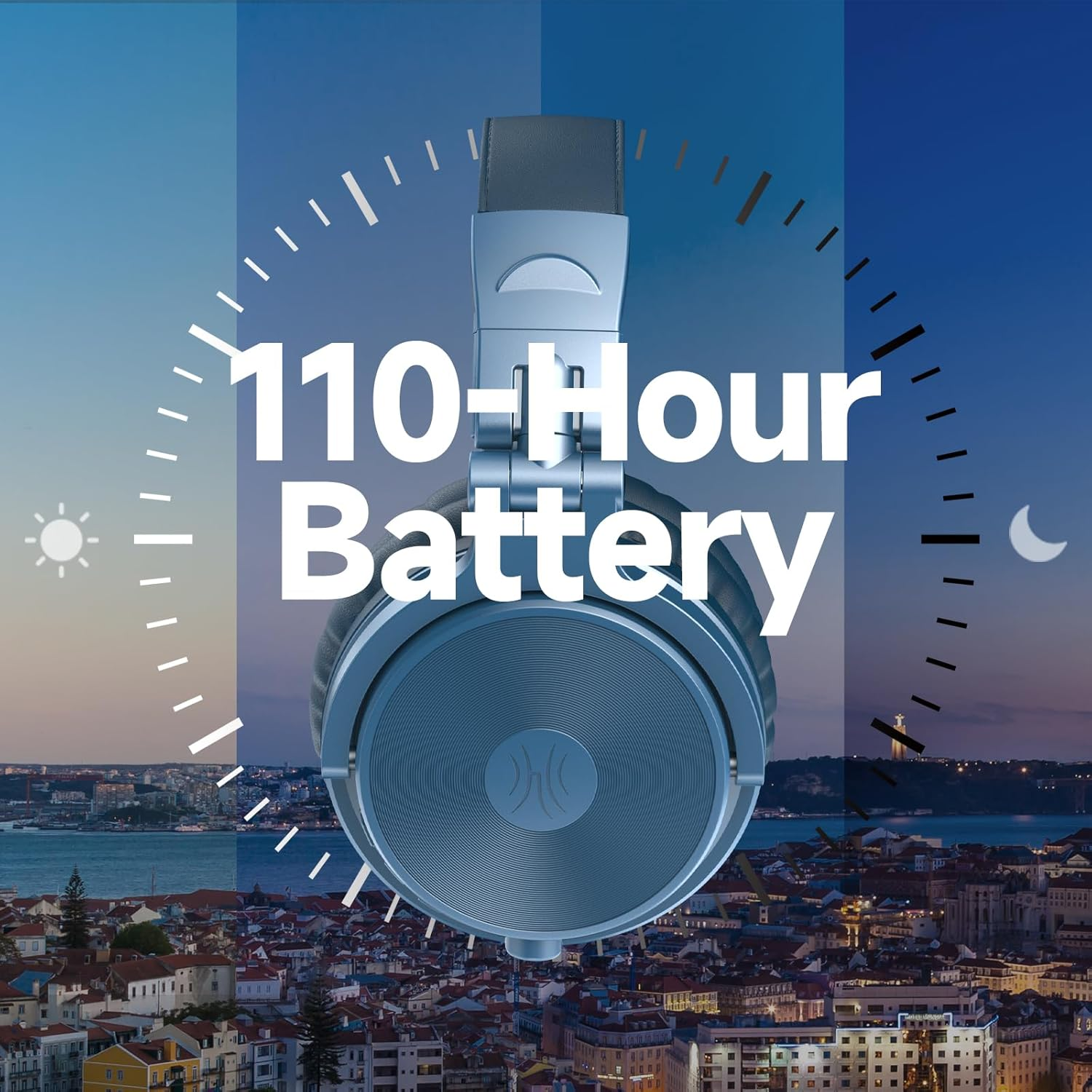 Oneodio Wireless Headphones, up to 110 Hours of Continuous Playtime, Bluetooth Headphones, Deep Bass, Wired High Resolution, Multipoint Support, Built-In Microphone, Hands-Free Calling, Pro C, Blue