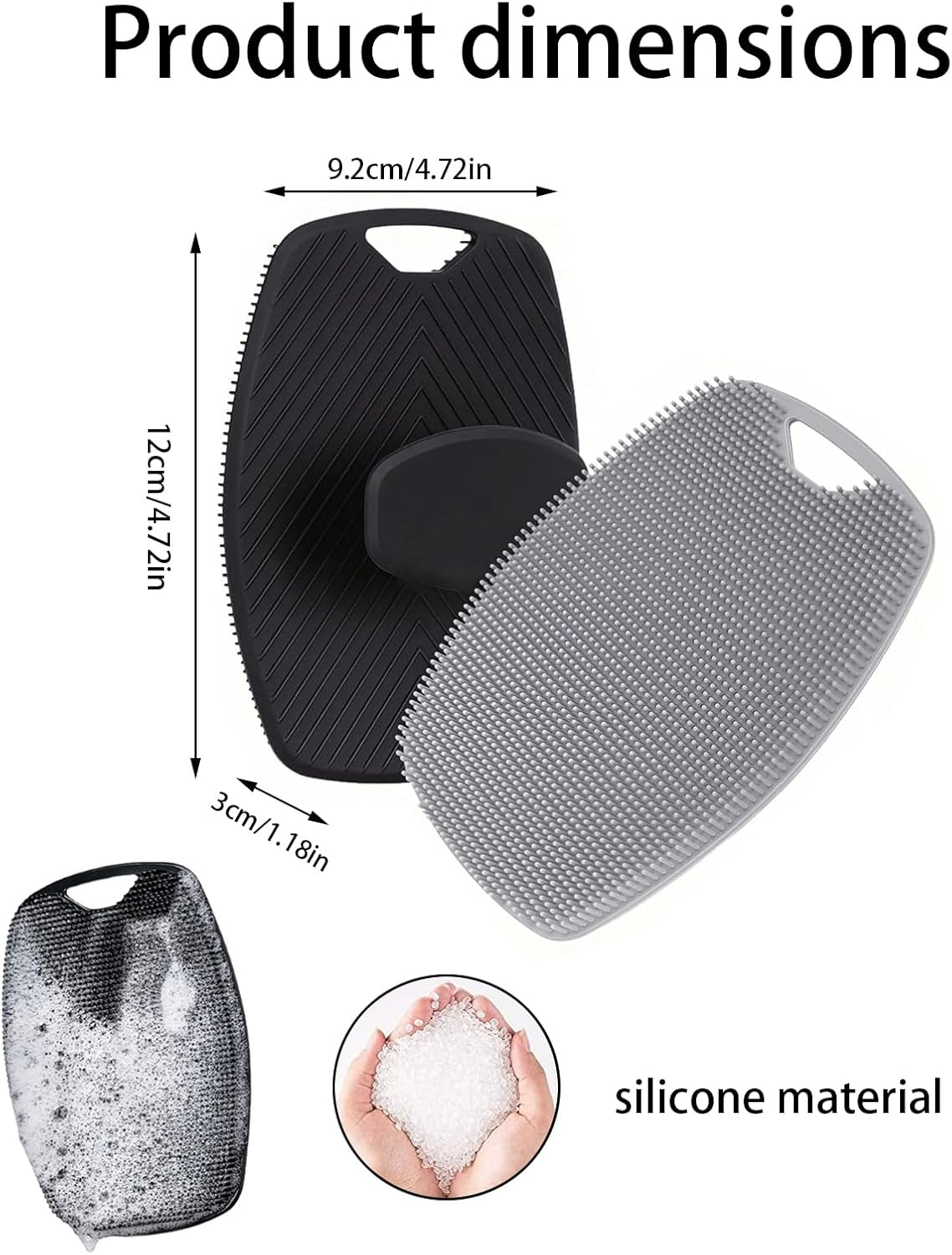 Silicone Body Scrubber Set, 2-Pack, Shower Exfoliating Brush with No-Slip Handle, Black image number 5