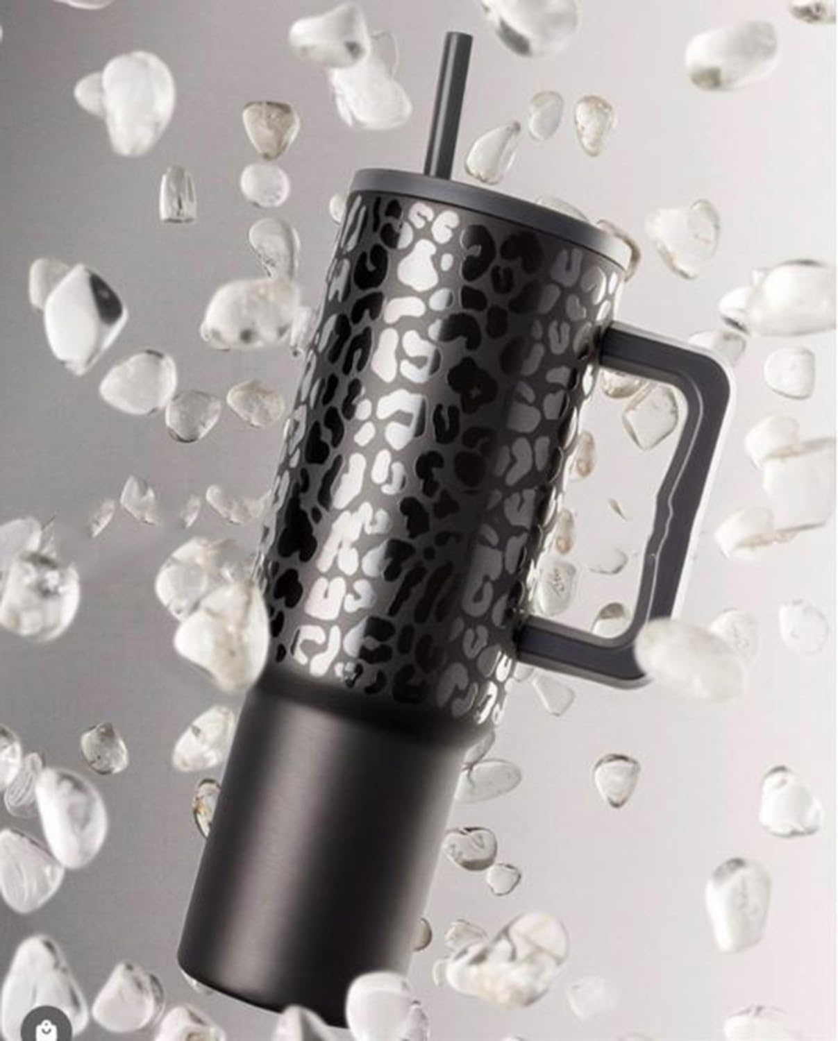 40 Oz Tumbler with Handle and Straw Lid, Insulated Reusable Stainless Steel Water Bottle Travel Mug Cupholder Use, Gifts for Women Men Him Her, Black Leopard image number 4