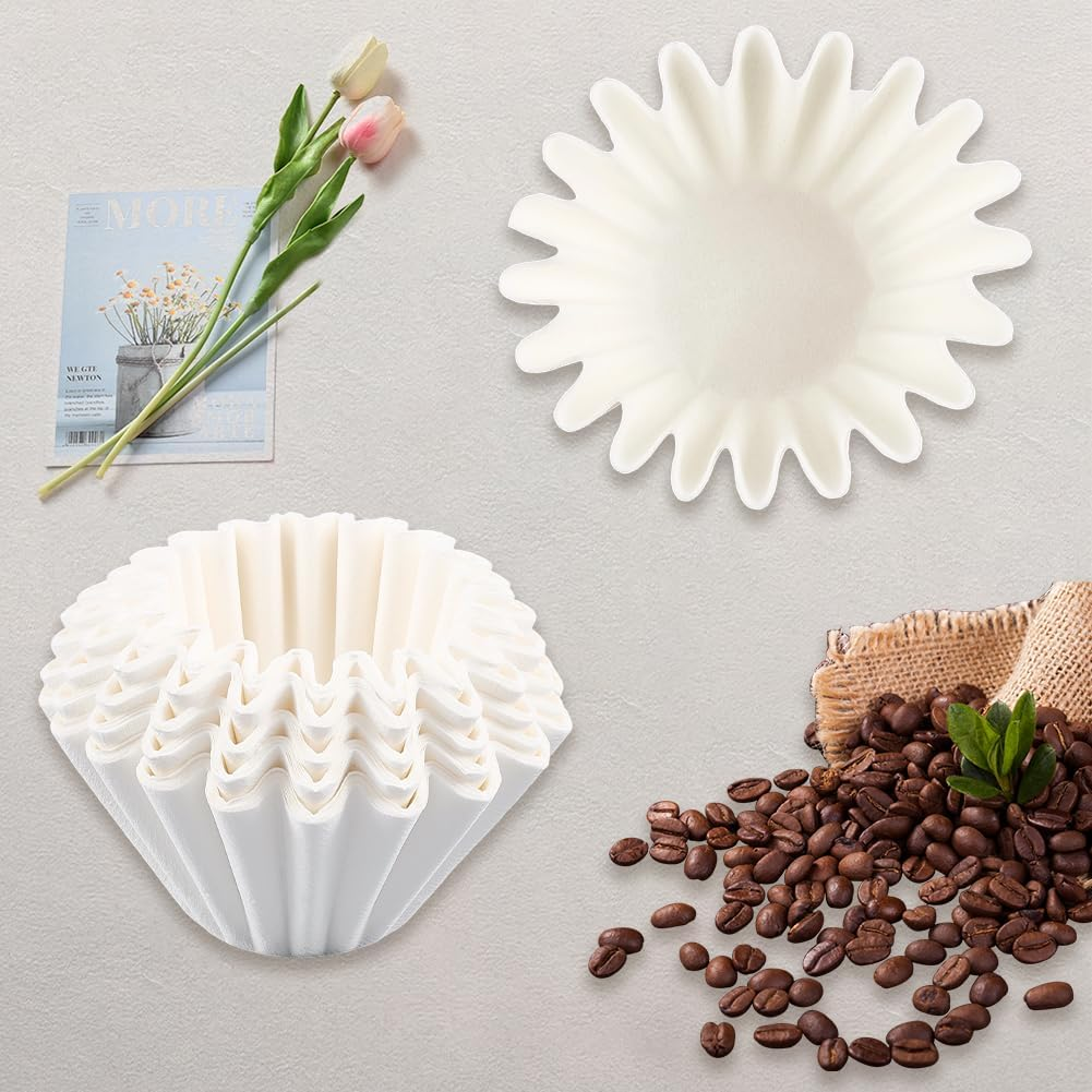 CREATCABIN 100 Pack Basket Coffee Filters Flat Bottom Paper Filter Cup Flowers for Drip Coffee Makers White Espresso Strainers Paper Brew Basket for 1-4 Cups Home Office Use 4.5 X 1.77 Inch image number 6