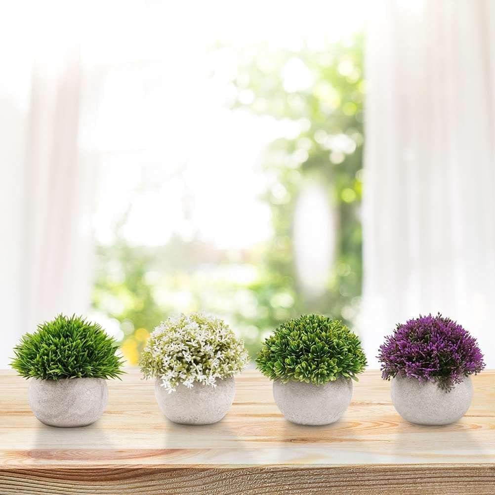 Artigreen 4Pots Artificial Plants Mini Fake Shrubs in Pots Small Faux Plants Decor Cute Artificial Greenery for Home Bedroom Indoor Office Desk Shelves Bathroom Farmhouse Coffee Table Decor
