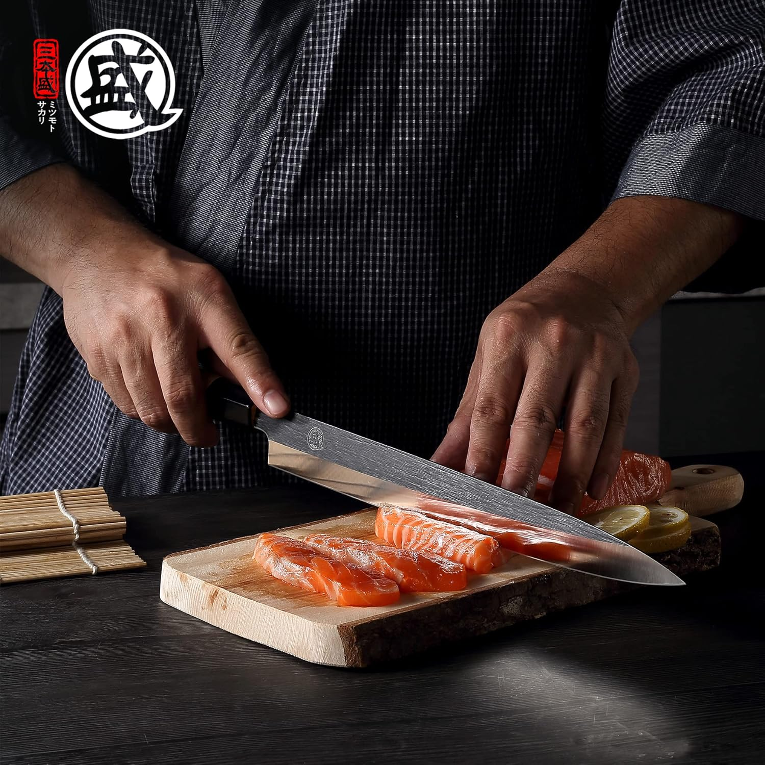 MITSUMOTO SAKARI 24 Cm Japanese Knife, Tungsten Alloy Kitchen Chef Knife, Professional Hand Forged Sashimi Knife Sushi Knife (Fraxinus Mandshurica Handle & Paper Box Package) image number 5