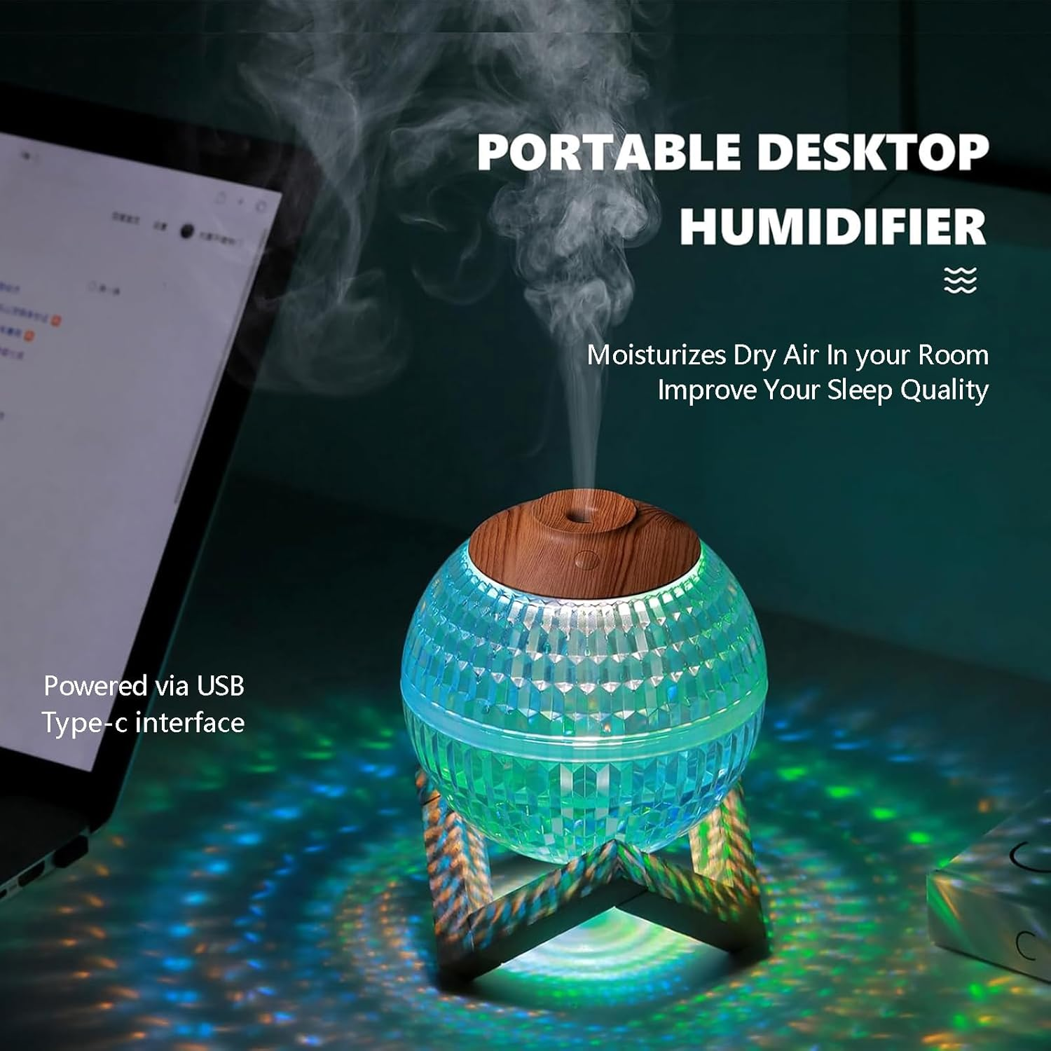 Crystal Ball Mini Mood Light - 7 Color LED Night Light Humidifier for Kids Bedroom & Parties | Auto Shut-Off, Super Quiet Personal Humidifier for Bedroom, Office, Kids, and Plants image number 4