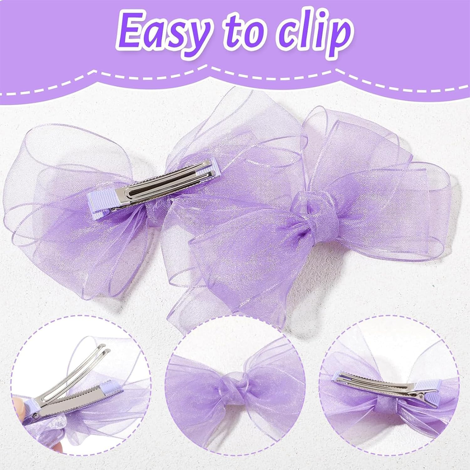 15Cm Double-Layer Organza Hair Bow Clips - 2 Pack Premium Alligator Texture Bows for School Formals/Christmas Pageants | Hypoallergenic Hair Accessories for Girls & Mums image number 4