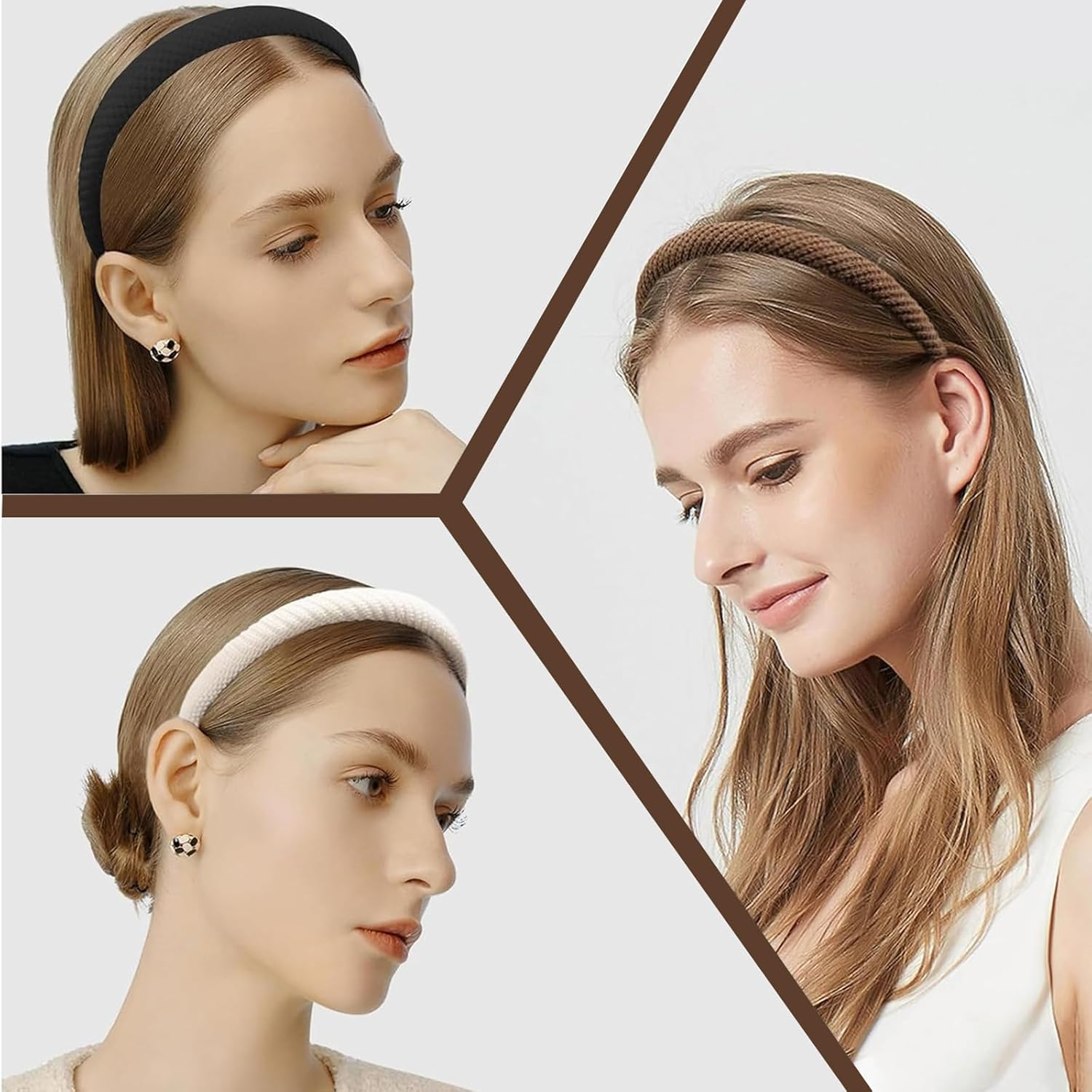 ASOMI 4 Pieces Headbands for Women Thin Knitted Fashion Non-Slip Headbands for Women Hair Cute Solid Color Hair Accessories (Black, Khaki, Coffee, Cream)