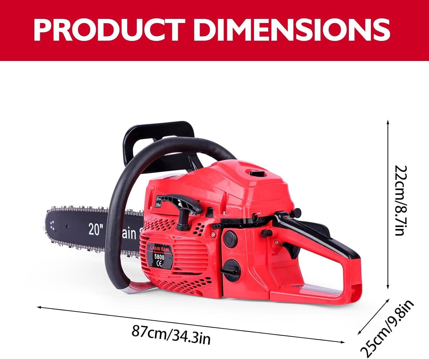 58CC Gas Chainsaw, 20 Inch Power Chain Saw, 2200W 2-Cycle Handed Petrol Chainsaws Gasoline Chainsaws Garden Tool for Cutting Trees, Wood, Outdoor Home Garden and Farm Use image number 5