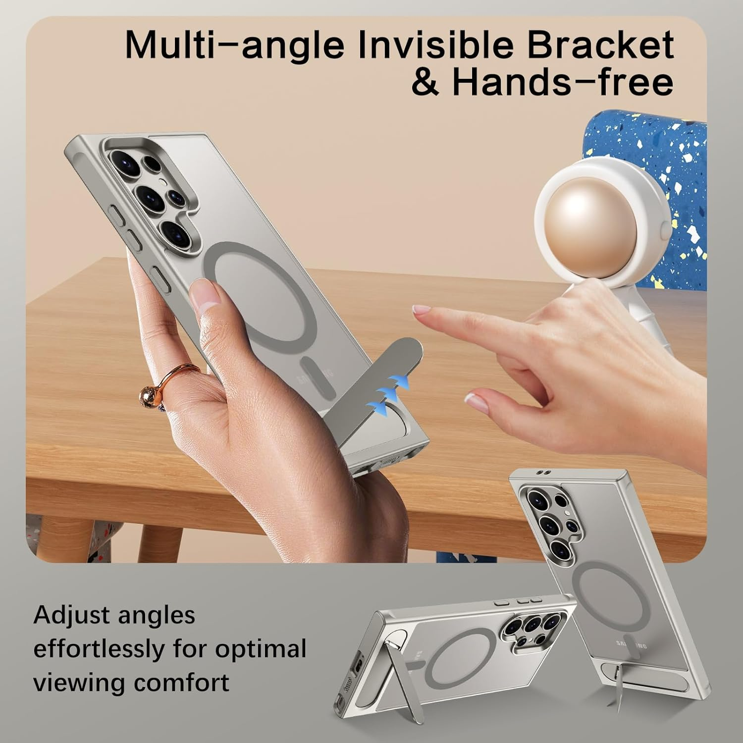 DUEDUE for Samsung Galaxy S24 Ultra Case Magnetic with Stand,[Compatible with Magsafe] Military Grade Protective Skin-Friendly Touch Slim Built-In Kickstand Hard Back Samsung S24 Ultra Cover, Gray image number 5