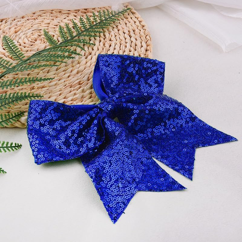 Sparkly Navy Blue Cheer Bow Hair Clips for Braids Ponytail Glitter Sequins Bows Tie Clip Bling Ribbon Bow Barrettes for Kids Toddlers Cheer Stuff for Girls Women Volleyball Cheerleader Bows for Hair - Navy Blue image number 3
