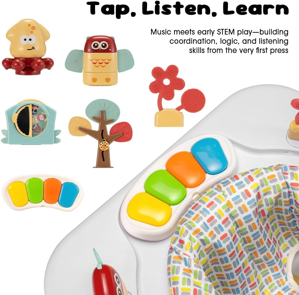 Playpals Baby Activity Center, Baby Jumpers and Bouncers with 6 Removable Toys, 360&deg; Rotary Seat, 5 Adjustable Heights, Interactive Play Center for Toddlers Boys Girls 6 Months+ (White) image number 2