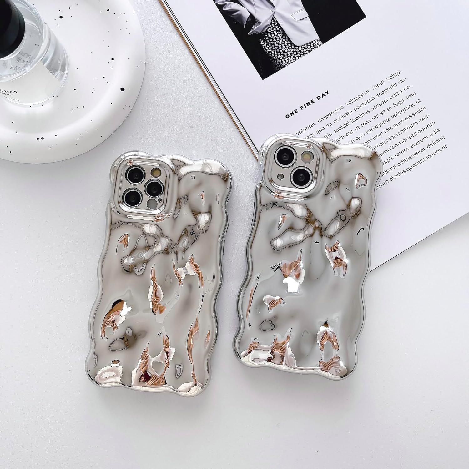 JANDM Case for Iphone 13 Pro Max,3D Wave Bubble Shape Ripple Chrome Pattern Soft Non-Yellowing Bumper Case Glitter Shiny Camera Shockproof Women Girls Cover Case for Iphone 13 Pro Max -Silver image number 5