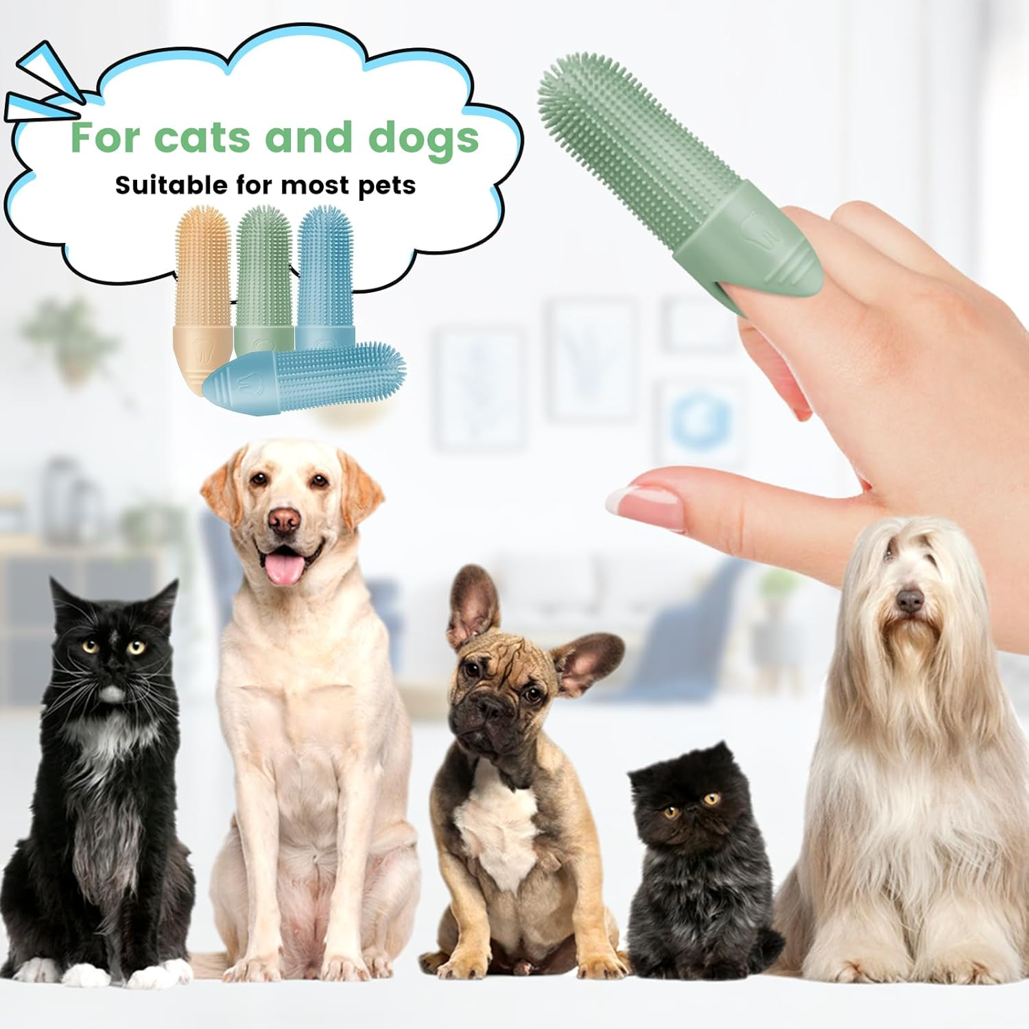 4 Pack Dog Toothbrush, 360&deg; Cleaning Finger Brush for Dogs Teeth, Food Grade Silicone Pet Toothbrush Fits Most Fingers, Puppy Toothbrush for Dogs & Cats Dental Care