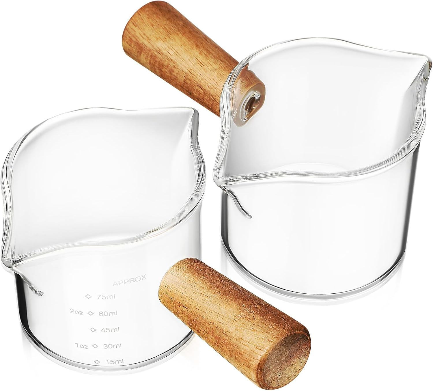 Toyvian 2Pcs Glass Latte Art Pitcher with Clear Scale and Handle Coffee Syrup Measuring Cup for Espresso Milk Frothing and Latte Pouring Thick Glass for Home and Cafe Use image number 3