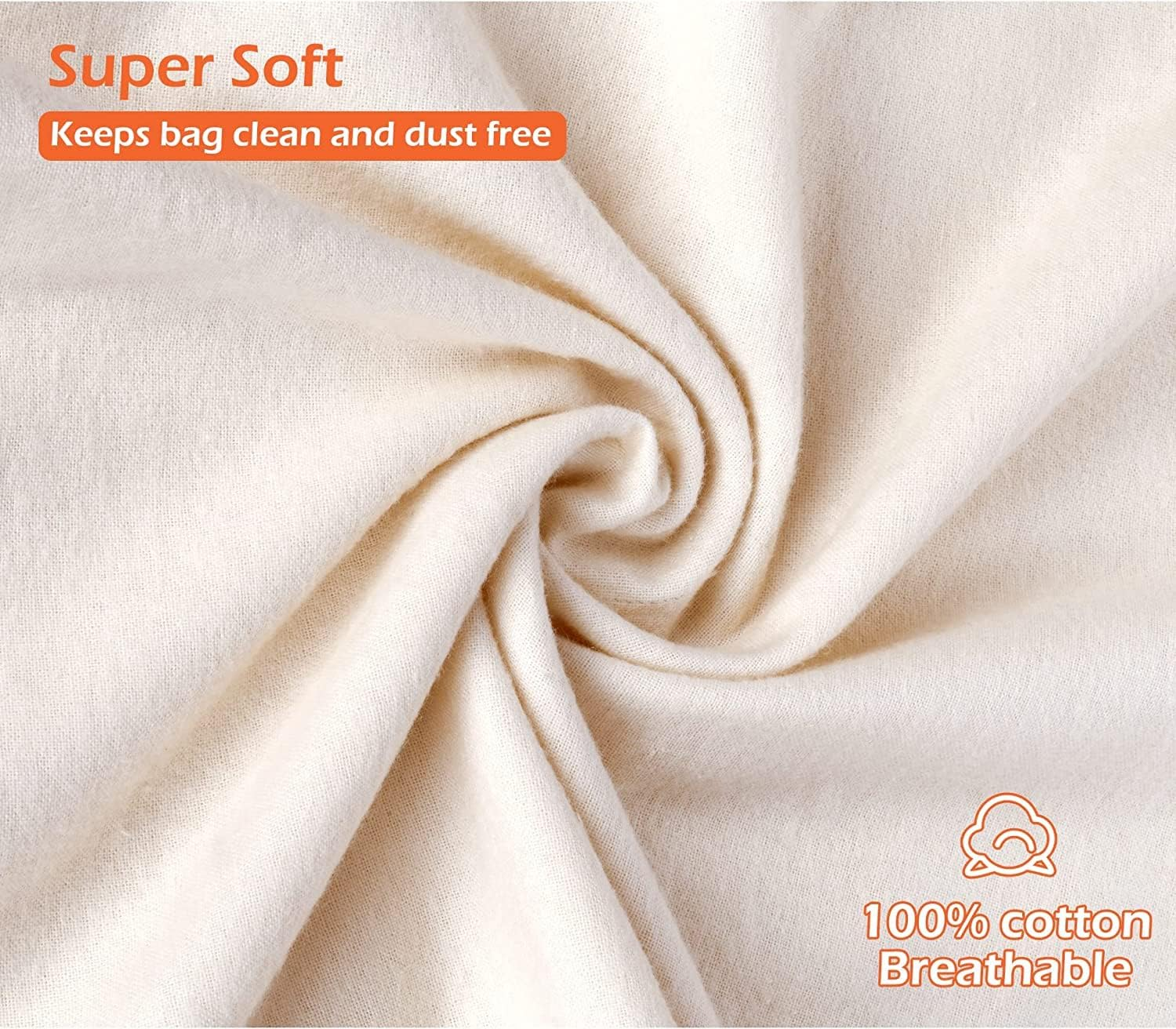 MISSLO Set of 3 Cotton Breathable Dust-Proof Drawstring Storage Pouch Multi-Functional Bag (Beige)