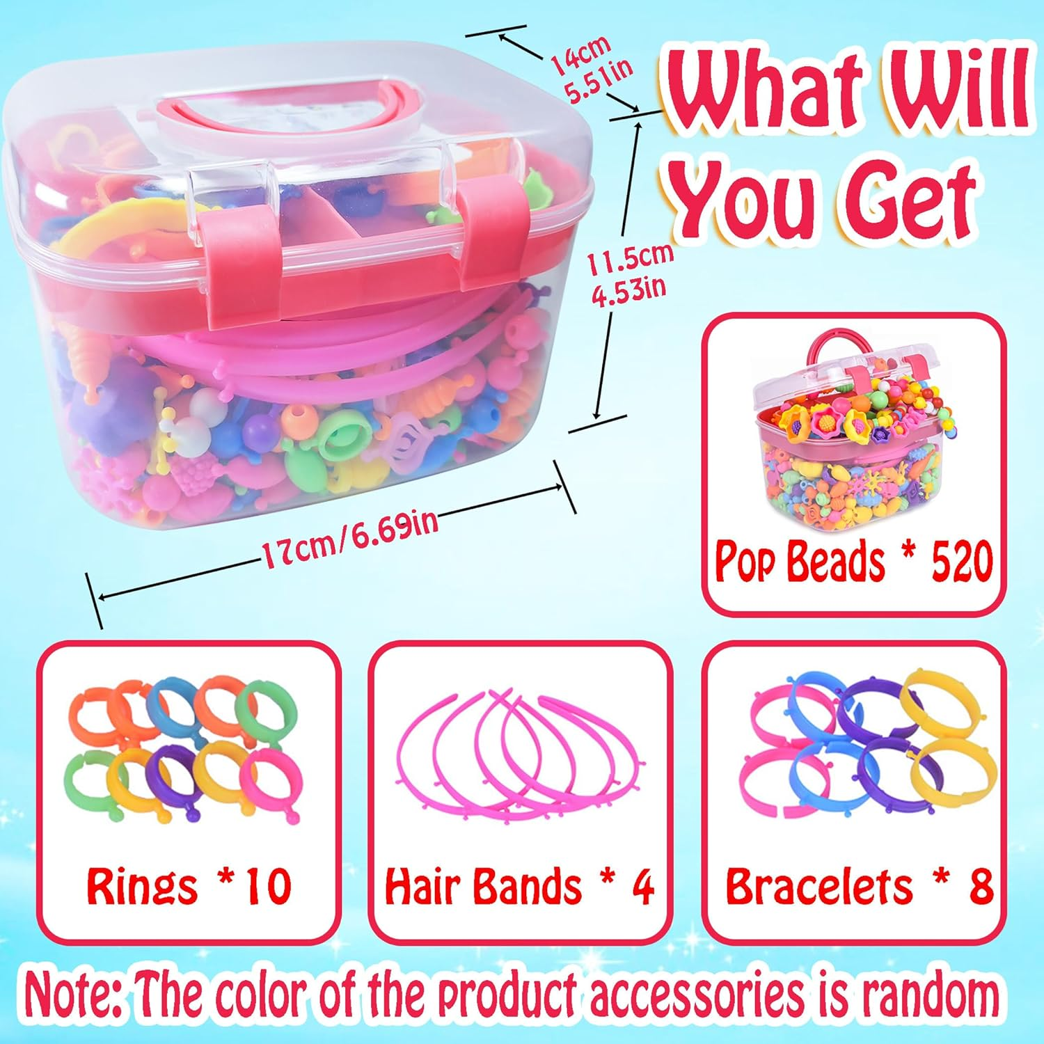 Yowamho 543+ Pop Beads - Beads for Jewelry Making Kit, Crafts for Kids Ages 4 5 6 7 8, Arts and Crafts Supplies, Birthday Christmas Jewellery Gifts. image number 1