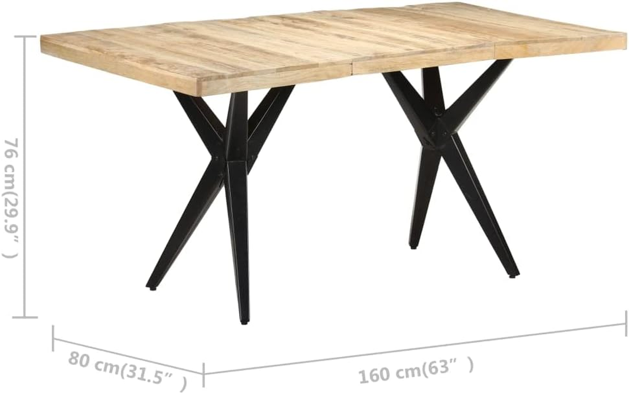 Vidaxl Dining Table with Rough Finish Mango Wood and Powder-Coated Steel Legs, Spacious Rectangular Design for Kitchen and Dining Room image number 3