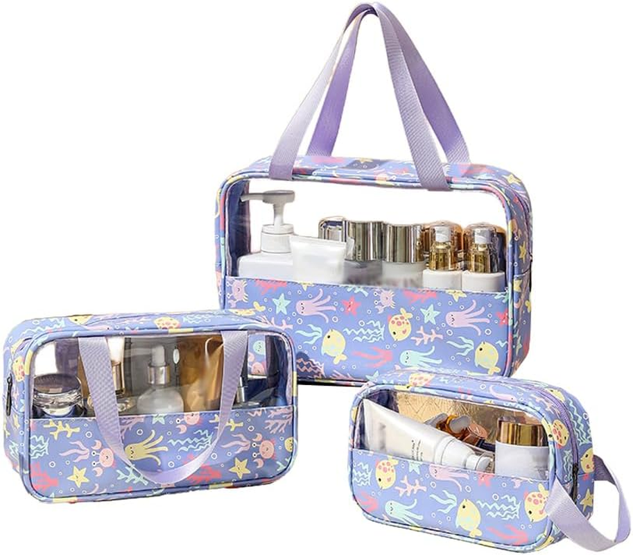 AIMALL 3PCS Large Capacity Transparent Waterproof Makeup Travel Toiletry Bag Set, Clear PVC Organizer for Cosmetics, Toiletries, and Accessories, Multiple Sizes