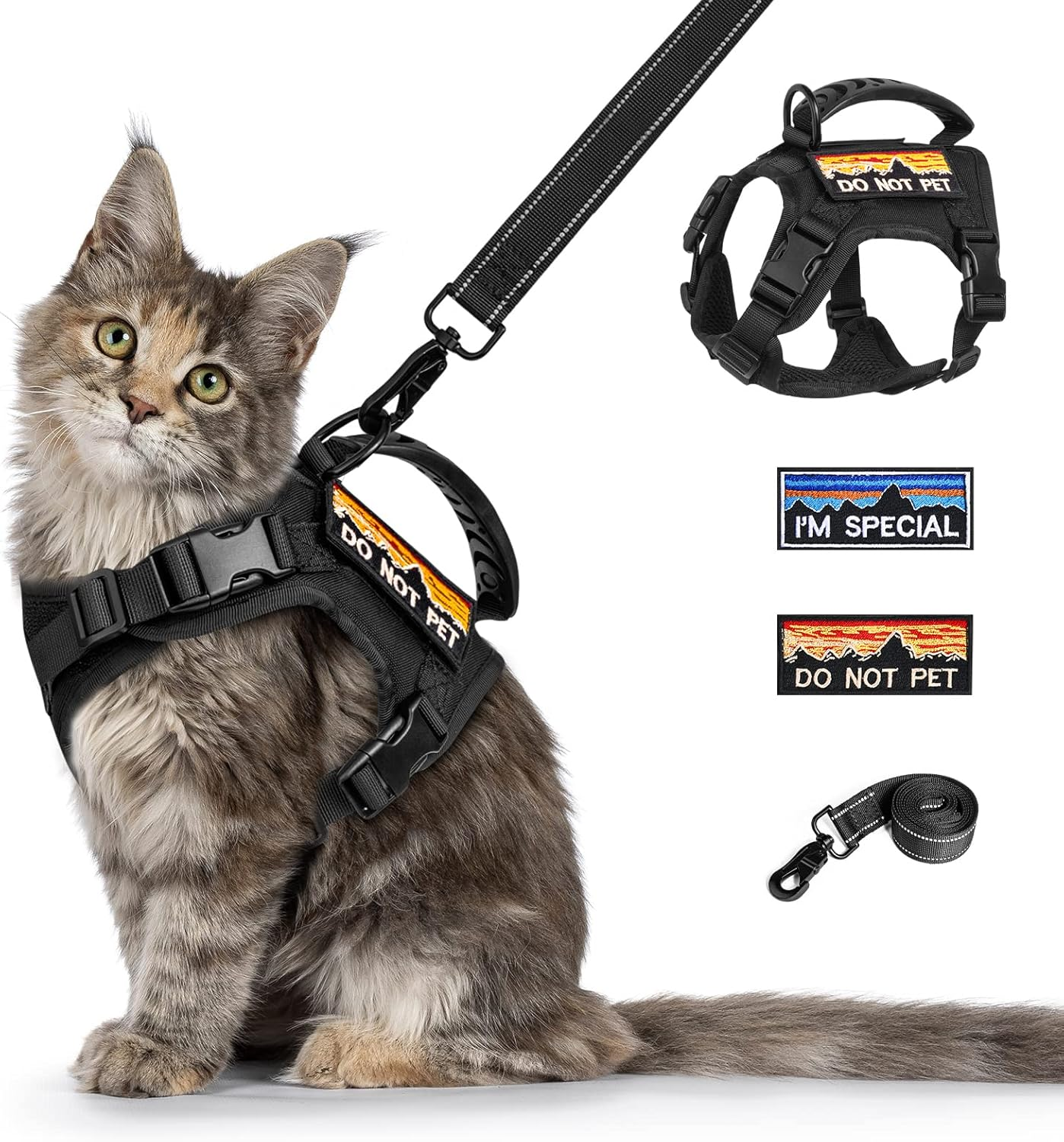 Nanappice Tactical Cat Harness and Leash for Walking Esacpe Proof,Adjustable Soft Mesh Large Cat Vest with Rubber Handle Easy to Control,Molle Pathes