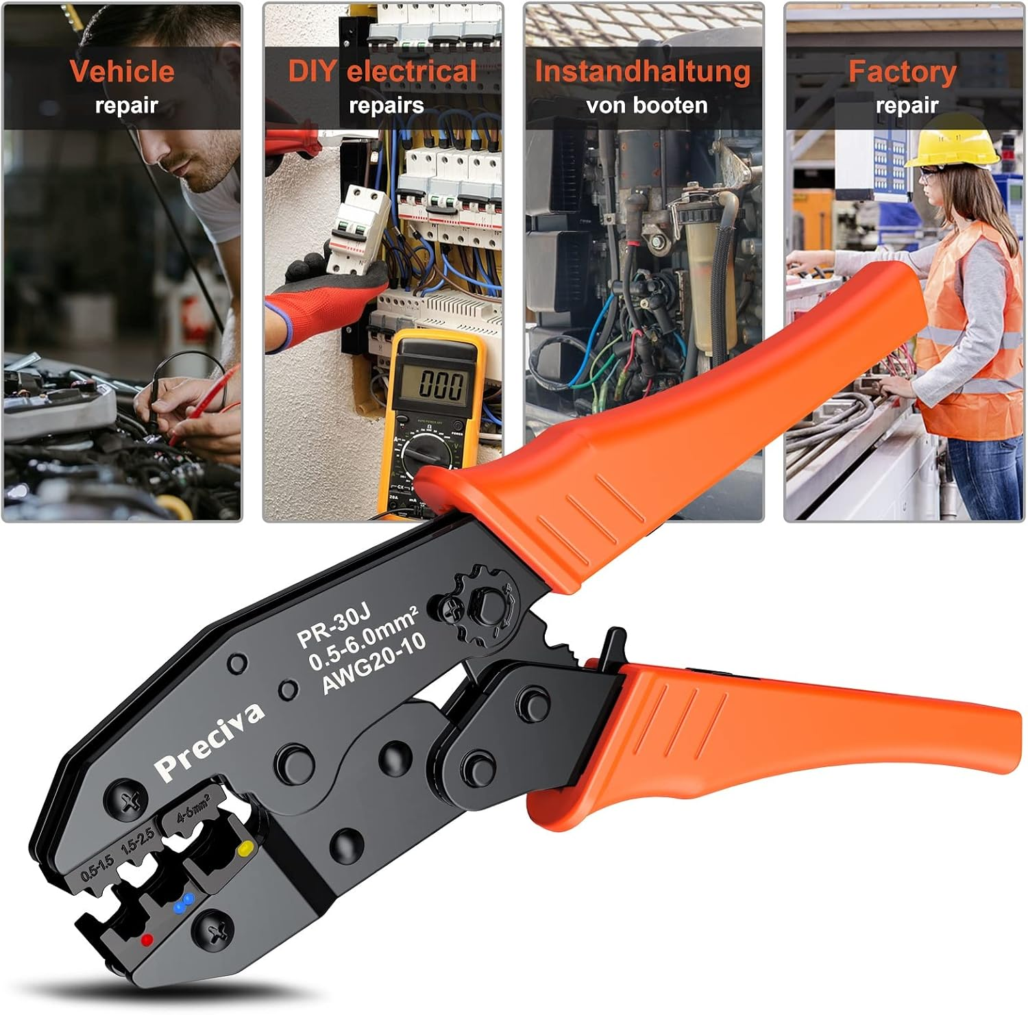 Preciva Crimping Pliers Cable Lugs Set, Crimping Pliers, Crimping Pliers, Cable Lugs Set with 350 Pieces, Electrical Connector Crimp Connector Assortment 0.5-6 Mm&sup2; for Insulated Cable Lugs image number 4