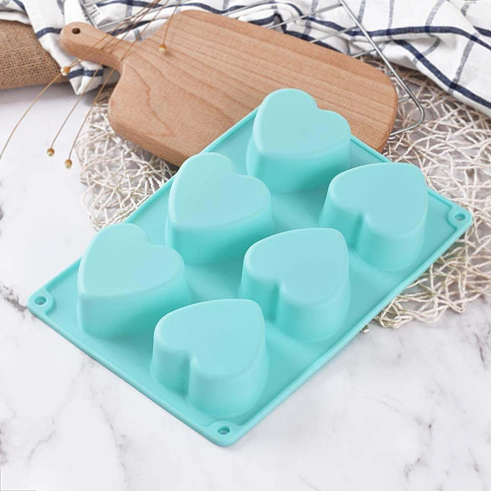 Newk Heart Shaped Silicone Mold, 6 Cavity Non-Stick Silicone Mold for Cake, Jellys, Soap - Set of 2, Blue image number 1