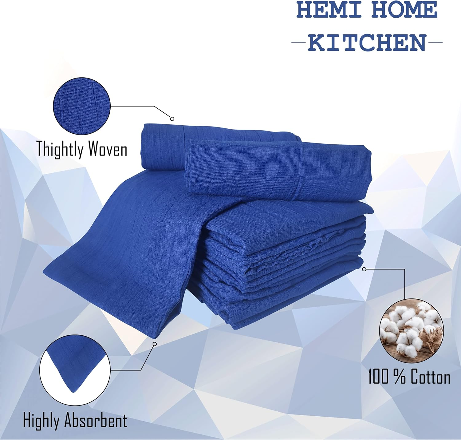 Flour Sack Kitchen Towels (Optical White, 12 Pack), 100% Cotton 28 X 28 Inches Cloth Napkins, Multi Purpose Dish Cloth | Tea Towels | Kitchen Towels&hellip; (Blue) image number 2