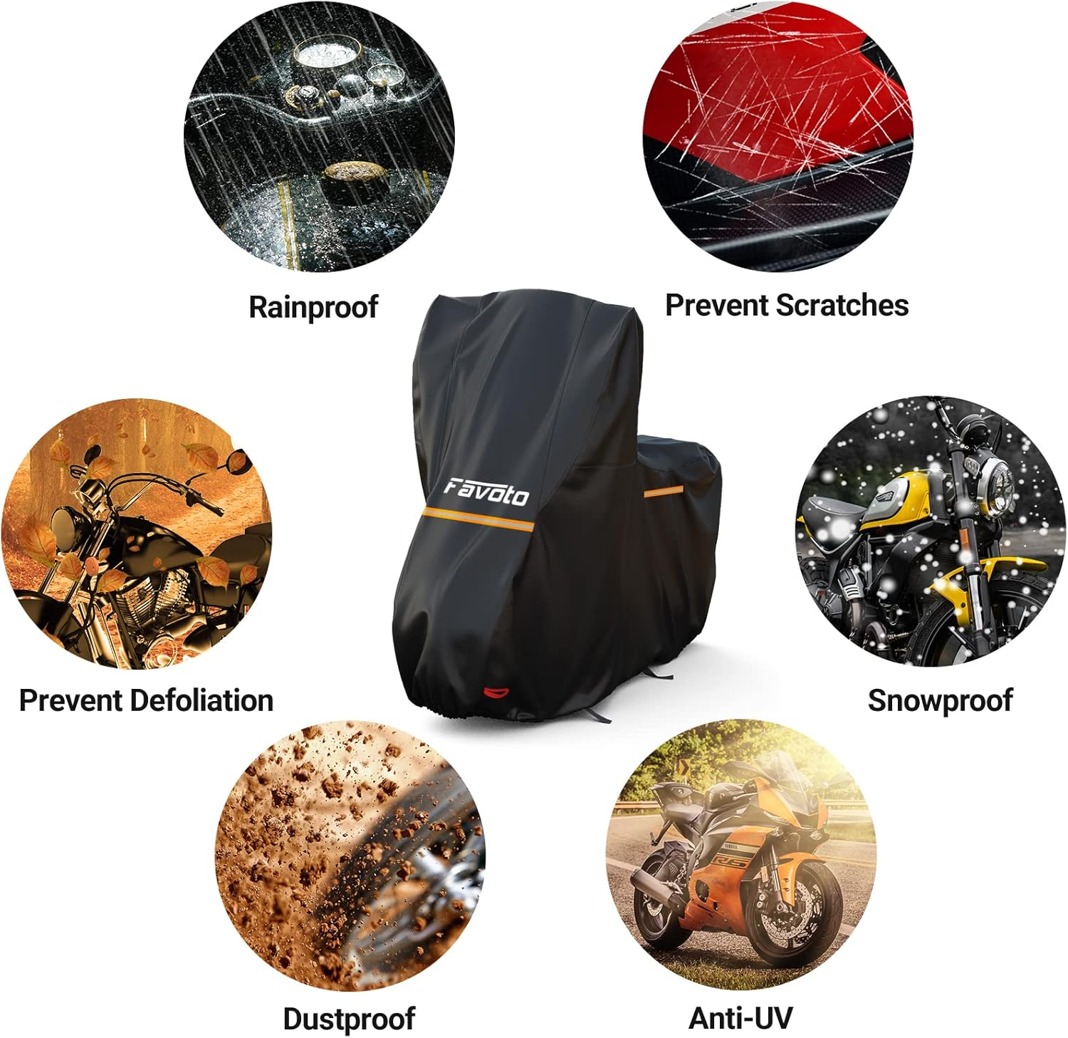 Favoto Motorcycle Cover Waterproof Motorcycle Cover Panel Outdoor 210D Oxford for Motorcycles Electric Scooter with Windscreen Reflective Strips Lock Hole 245 Cm X 105 Cm X 160 Cm Black image number 3