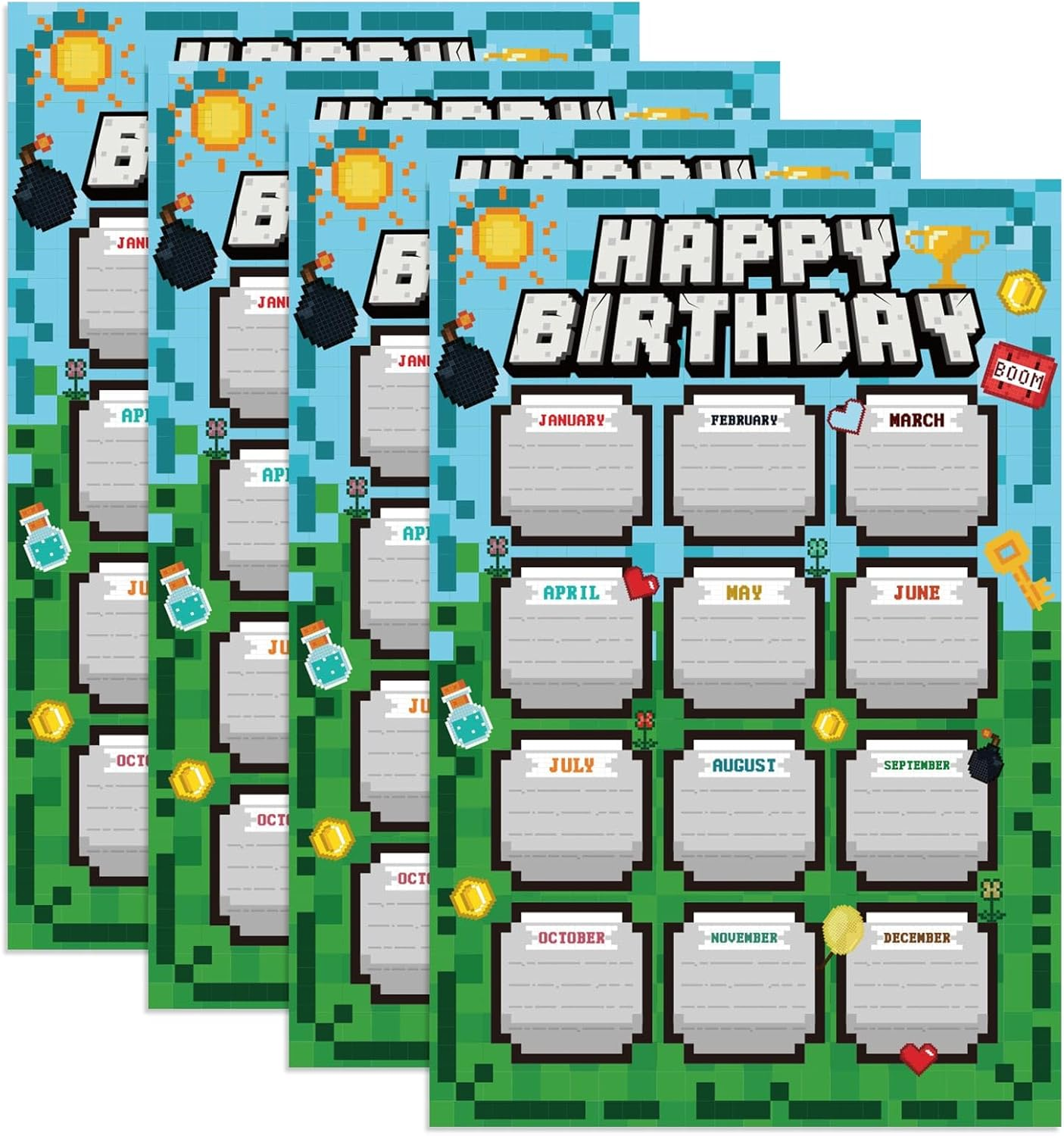 SAVITA 4Pcs Happy Birthday Calendar Chart, Reusable Birthday Calendar Poster Classroom Bulletin Board Decor for Back to School Teacher Supplies Wall Decoration image number 2