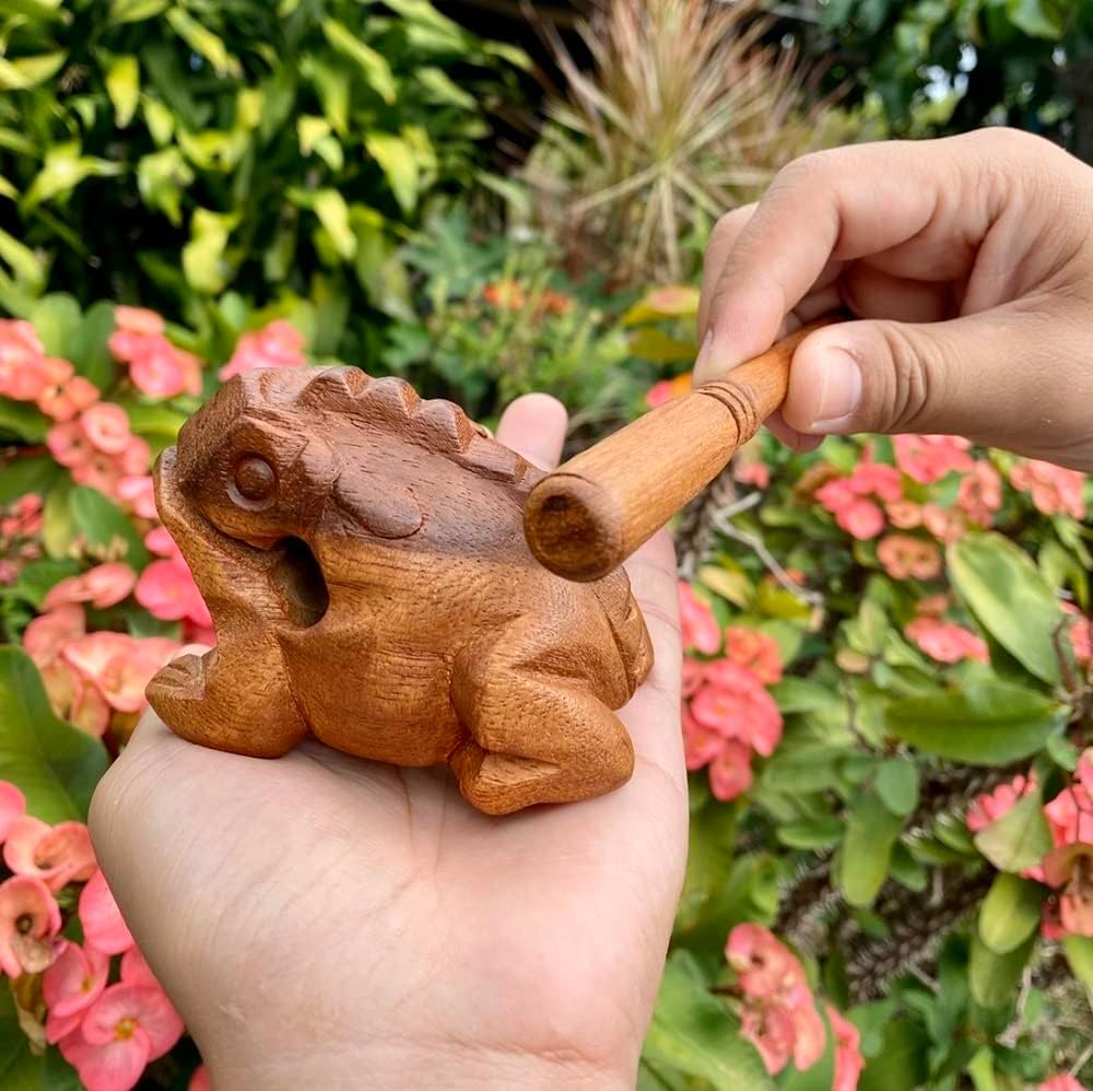 Brown Thai Percussion Instruments Wooden Frog 3 Pcs Set of 4 Inch Frog, 3 Inch Frog, 2.25 Inch Frog, Wooden Frog Musical Instrument Home Decor (Brown Color) - Brown Color image number 6